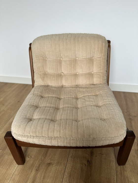 Image 1 of Chaise longue scandinave 70S rénovée - Acajou massif