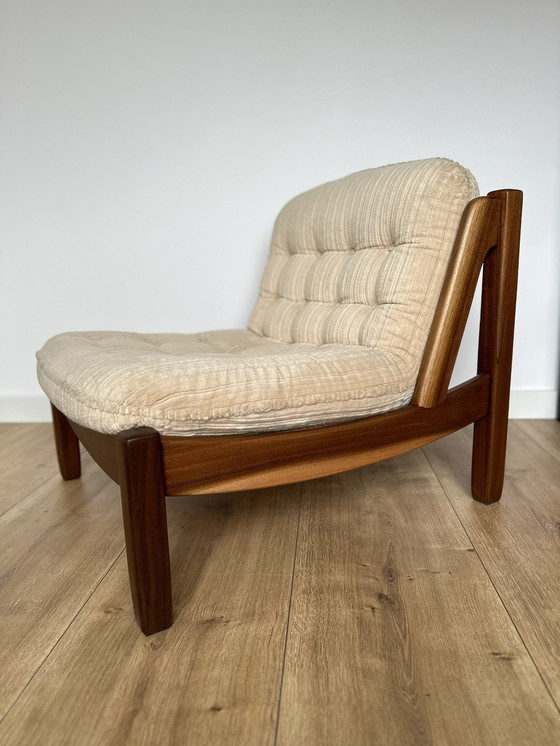 Image 1 of Chaise longue scandinave 70S rénovée - Acajou massif