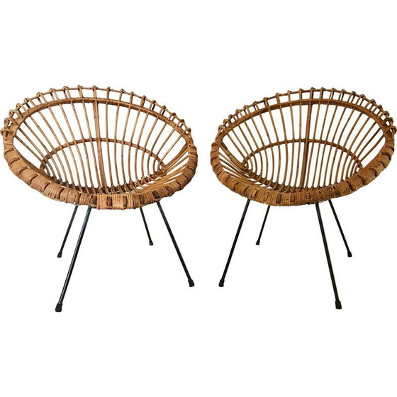 Image 1 of Paire de fauteuils en rotin vintage par Franco Albini, Italie 1960