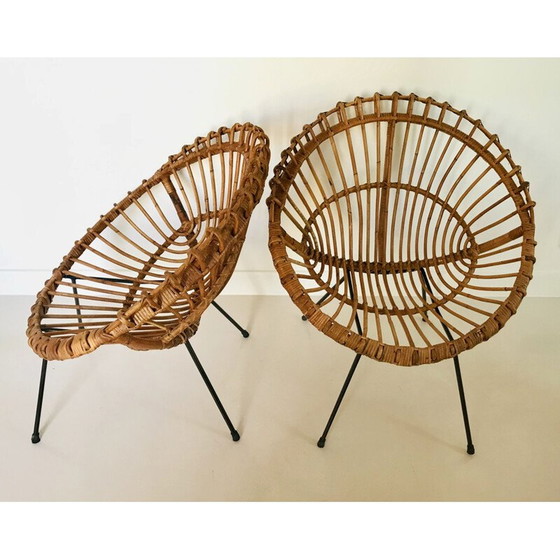 Image 1 of Paire de fauteuils en rotin vintage par Franco Albini, Italie 1960
