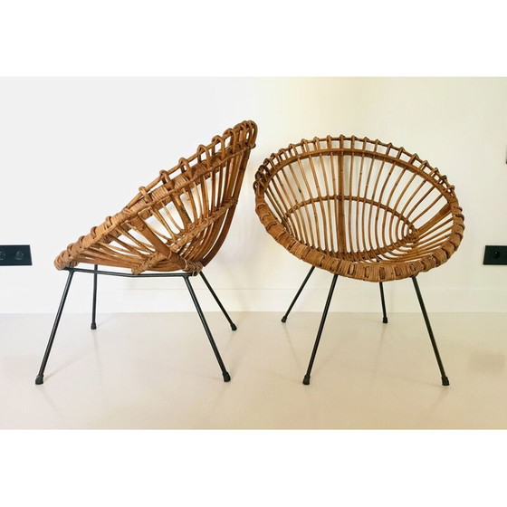 Image 1 of Paire de fauteuils en rotin vintage par Franco Albini, Italie 1960