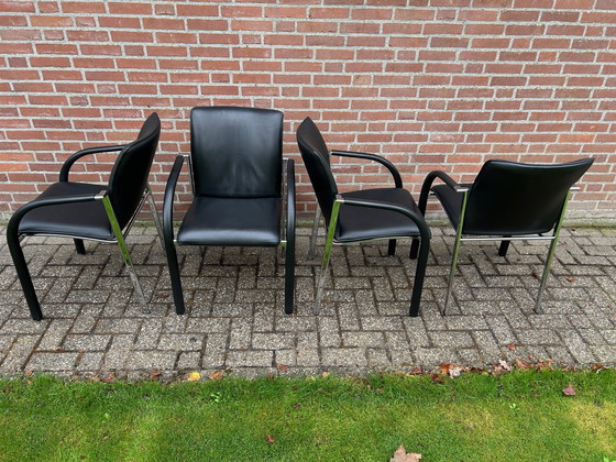 Image 1 of 4X chaises de salle à manger Leolux Cimaronne en cuir noir.