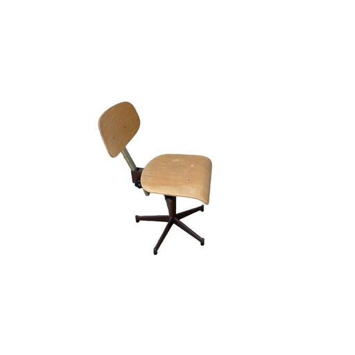 Chaise industrielle vintage pivotante en bois et métal, 1950