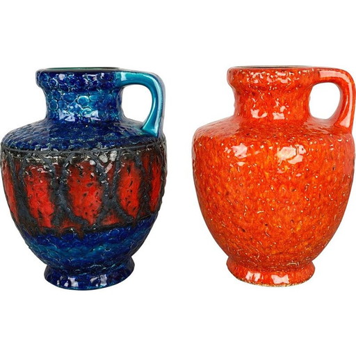 Paire de vases vintage en céramique multicolore, Allemagne 1960