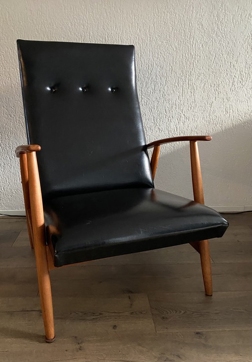 Chaise longue scandinave en teck et noir