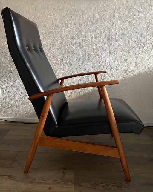 Chaise longue scandinave en teck et noir