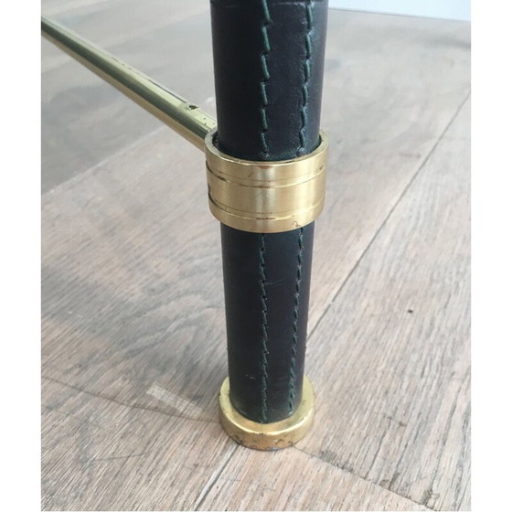 Image 1 of Table basse vintage en laiton recouverte de cuir noir, 1970