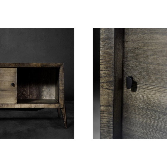 Image 1 of Long buffet vintage en frêne scandinave avec poignées en métal mat, 1960