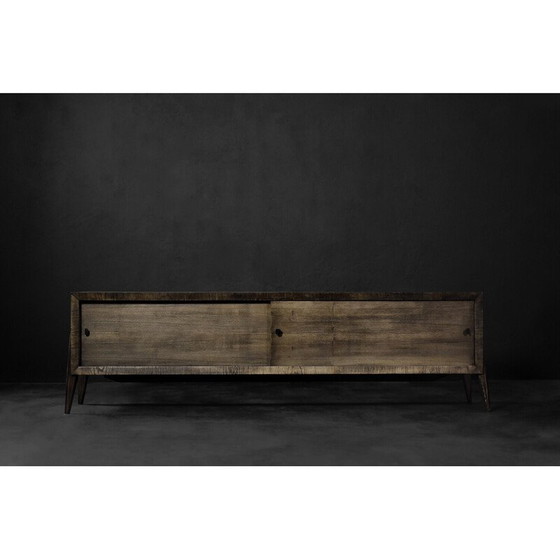 Image 1 of Long buffet vintage en frêne scandinave avec poignées en métal mat, 1960