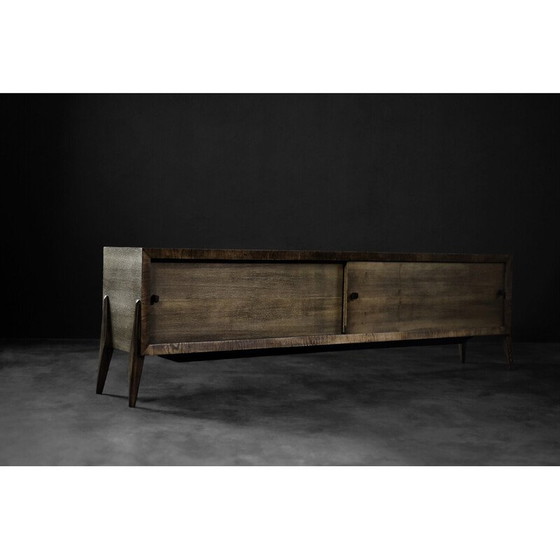 Image 1 of Long buffet vintage en frêne scandinave avec poignées en métal mat, 1960