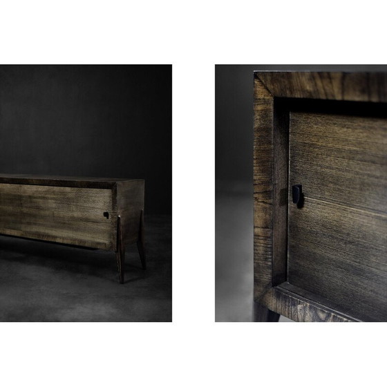 Image 1 of Long buffet vintage en frêne scandinave avec poignées en métal mat, 1960