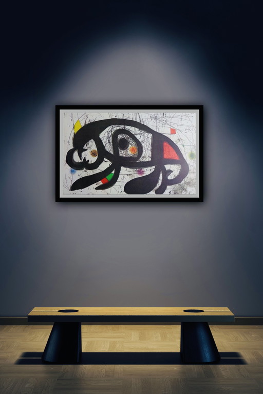 Lithographie originale en couleur autorisée, signée, de haute qualité, signée dans la plaque, Joan Miró.