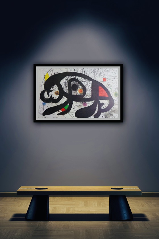 Image 1 of Lithographie originale en couleur autorisée, signée, de haute qualité, signée dans la plaque, Joan Miró.