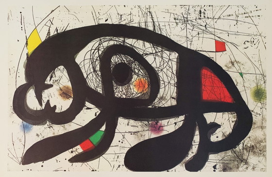 Image 1 of Lithographie originale en couleur autorisée, signée, de haute qualité, signée dans la plaque, Joan Miró.