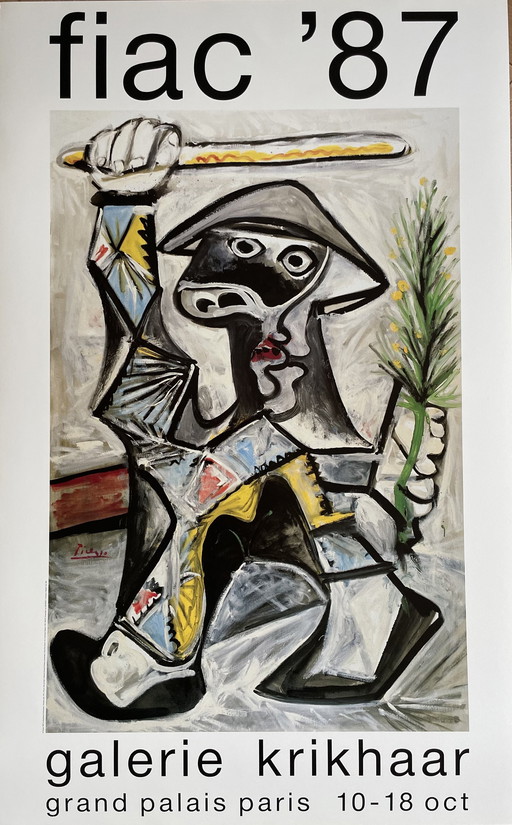 Pablo Picasso (1881-1973), Arlequin, Affiche d'exposition Galerie Krikhaar Fiac 1987, Imprimé en Hollande No 304