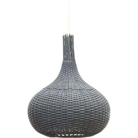 Image 1 of Lampe suspendue vintage en osier bleu, 1960s