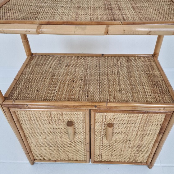 Image 1 of Table de nuit italienne vintage en bambou et rotin, 1980