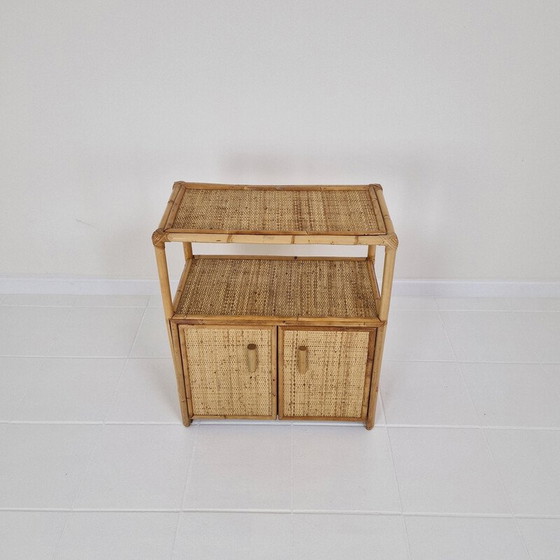 Image 1 of Table de nuit italienne vintage en bambou et rotin, 1980
