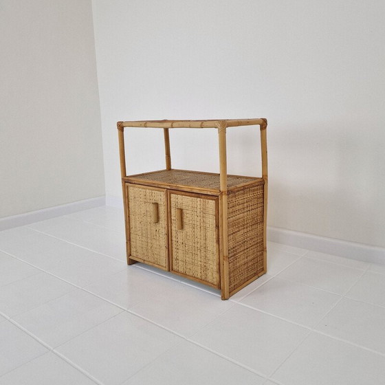 Image 1 of Table de nuit italienne vintage en bambou et rotin, 1980