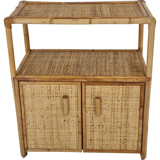Image 1 of Table de nuit italienne vintage en bambou et rotin, 1980