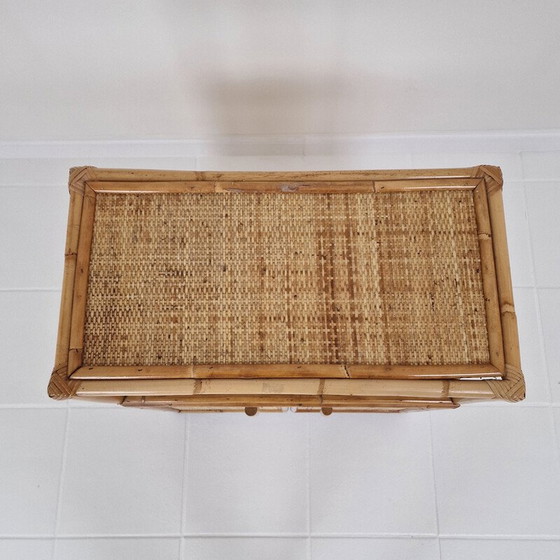 Image 1 of Table de nuit italienne vintage en bambou et rotin, 1980