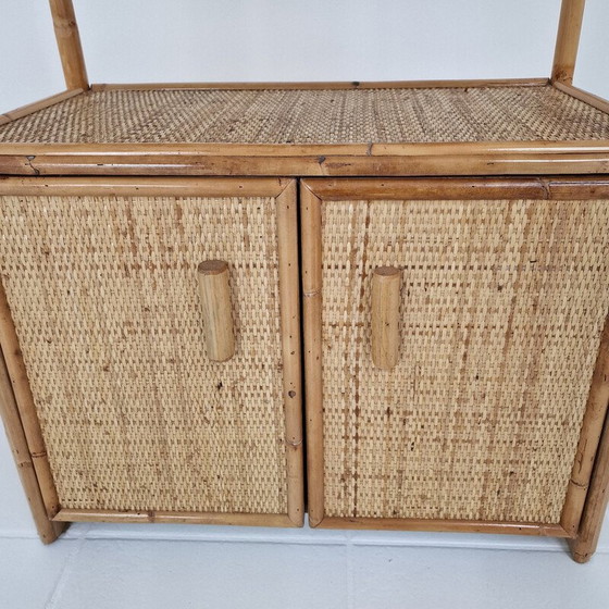 Image 1 of Table de nuit italienne vintage en bambou et rotin, 1980