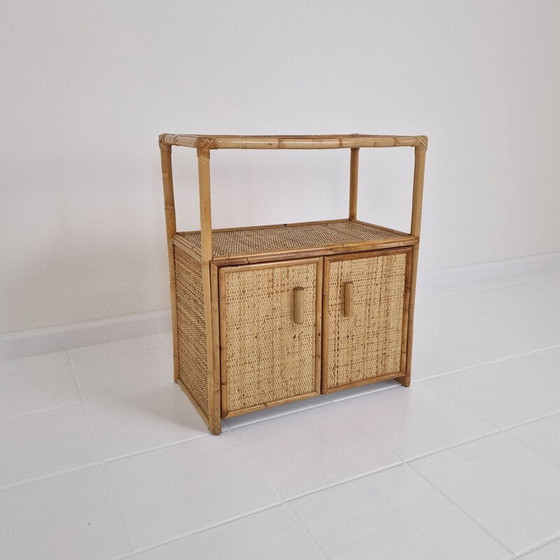 Image 1 of Table de nuit italienne vintage en bambou et rotin, 1980