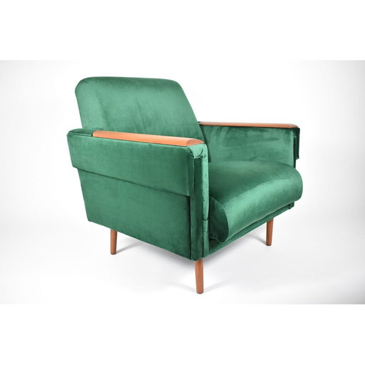 Fauteuil vintage en velours vert bouteille 1960