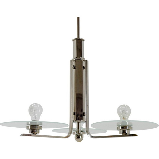 Lustre vintage Bauhaus en acier chromé et verre, 1920