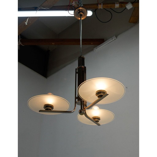 Lustre vintage Bauhaus en acier chromé et verre, 1920