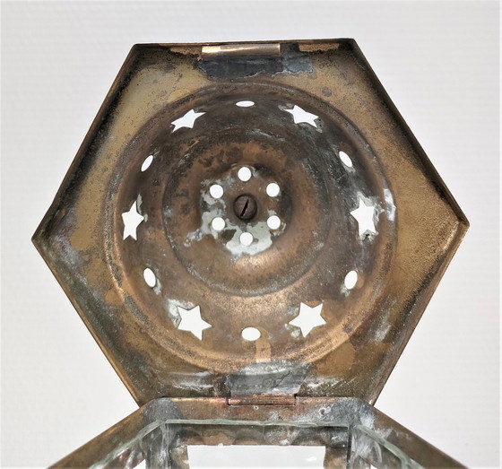 Image 1 of Lampe Laiton Torsadé Et Verre Début Xxème