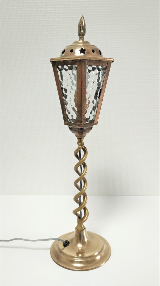 Image 1 of Lampe Laiton Torsadé Et Verre Début Xxème