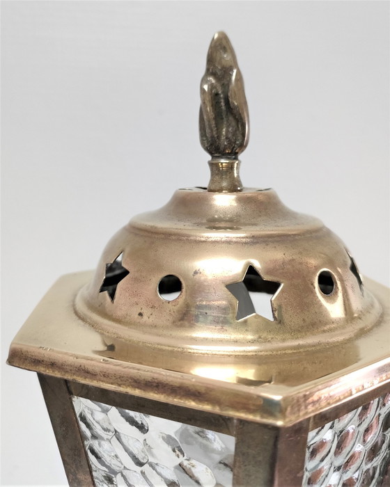 Image 1 of Lampe Laiton Torsadé Et Verre Début Xxème