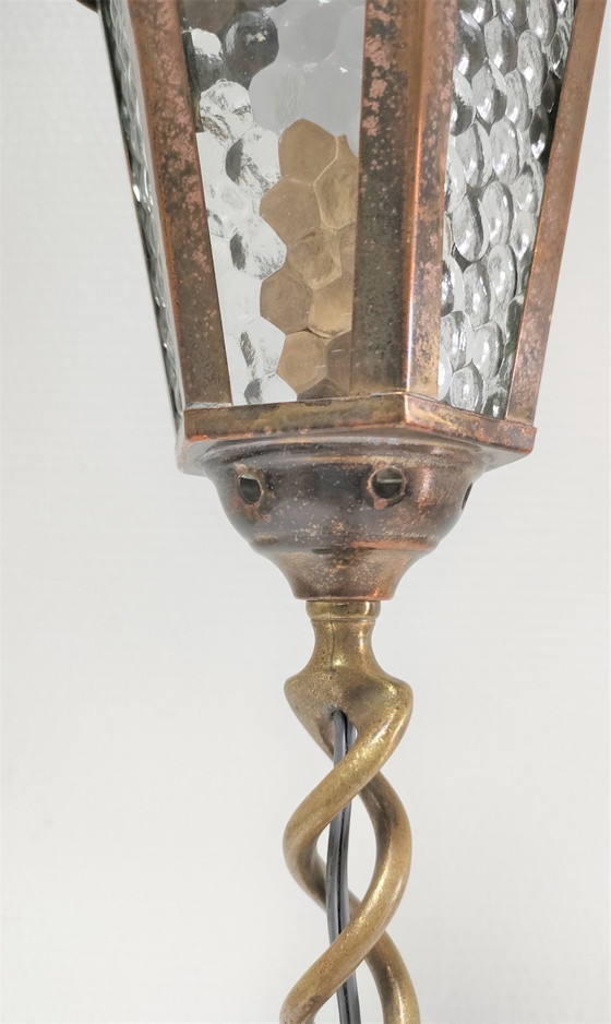 Image 1 of Lampe Laiton Torsadé Et Verre Début Xxème