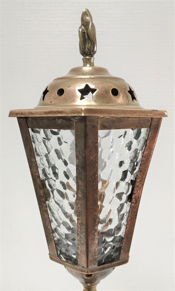 Image 1 of Lampe Laiton Torsadé Et Verre Début Xxème