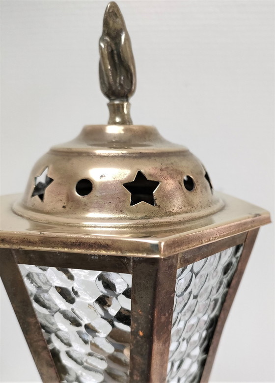 Image 1 of Lampe Laiton Torsadé Et Verre Début Xxème