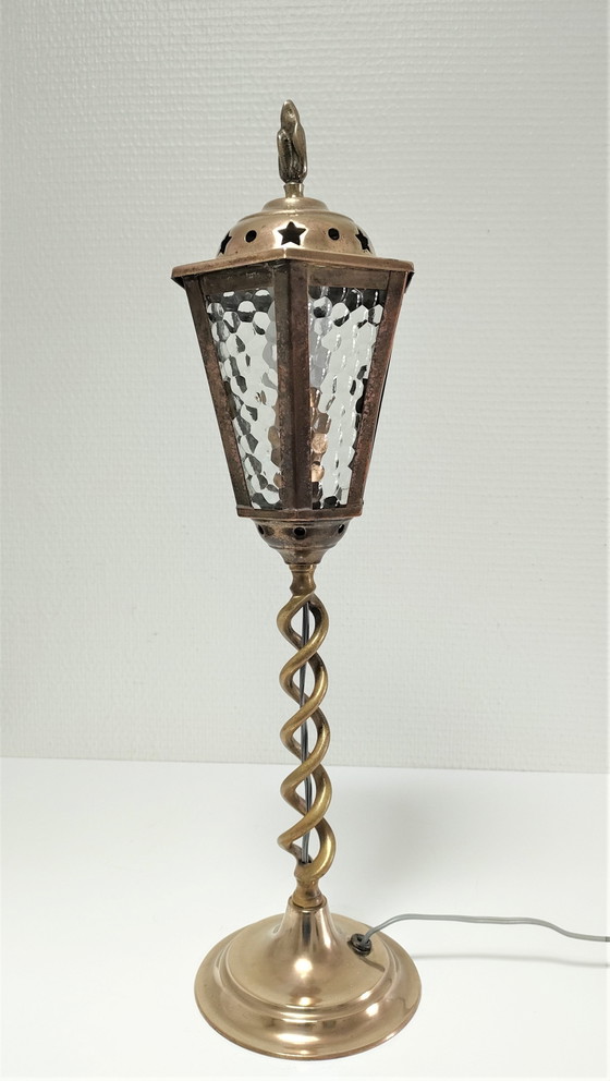 Image 1 of Lampe Laiton Torsadé Et Verre Début Xxème