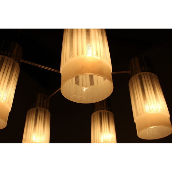 Image 1 of Lustre vintage en verre et laiton, Allemagne 1970