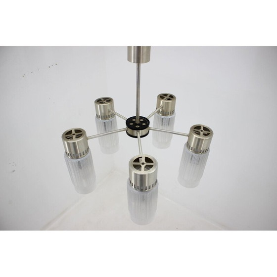 Image 1 of Lustre vintage en verre et laiton, Allemagne 1970