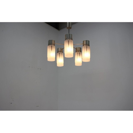 Image 1 of Lustre vintage en verre et laiton, Allemagne 1970