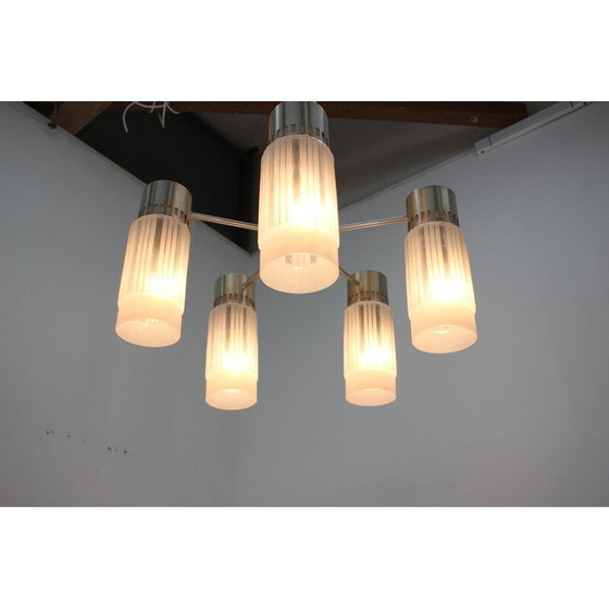 Image 1 of Lustre vintage en verre et laiton, Allemagne 1970