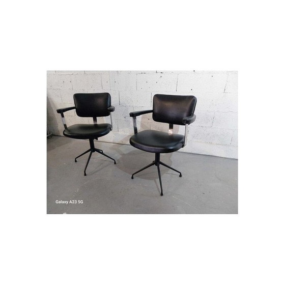 Image 1 of Paire de bridges vintage en similicuir noir et chrome, Italie 1950
