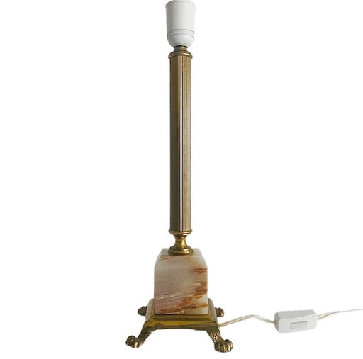 Lampe à colonne française en marbre et laiton 1960