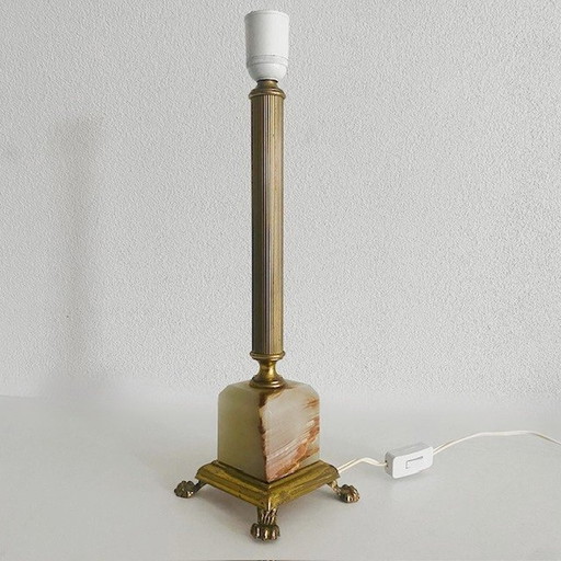 Lampe à colonne française en marbre et laiton 1960