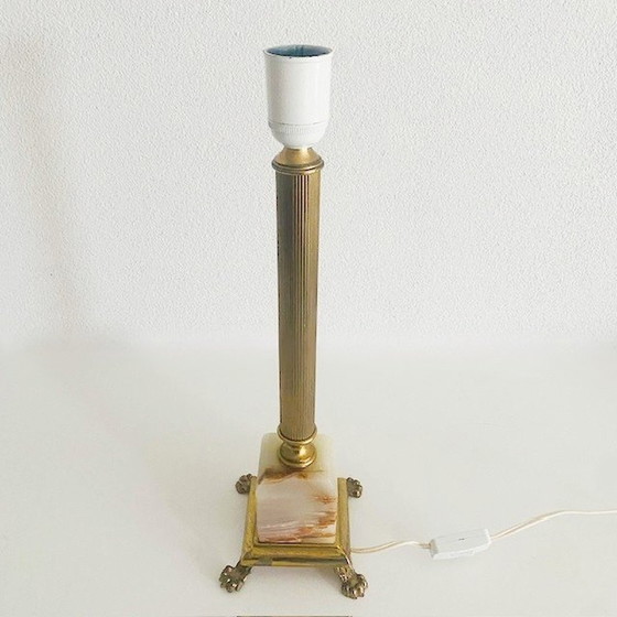 Image 1 of Lampe à colonne française en marbre et laiton 1960
