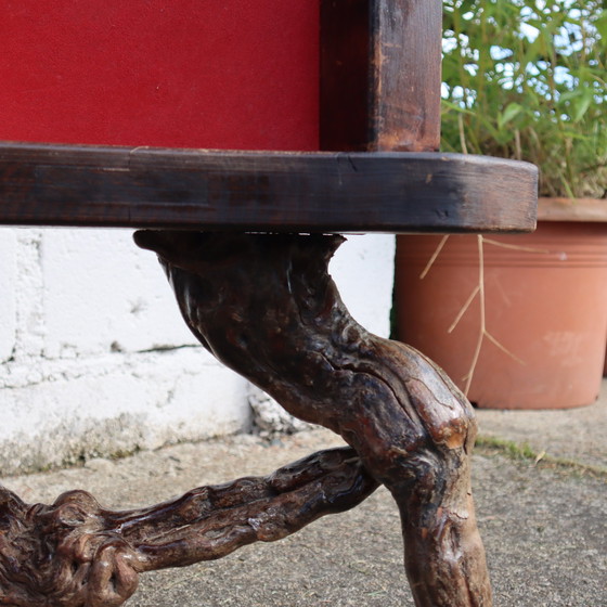Image 1 of Comptoir de bar sculptural en bois de vigne avec une grande étagère murale en bois de vigne-50S