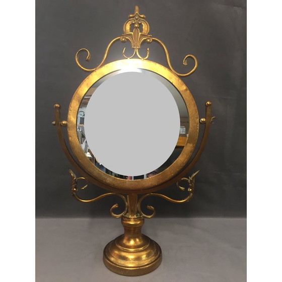 Image 1 of Miroir de table vintage en métal doré