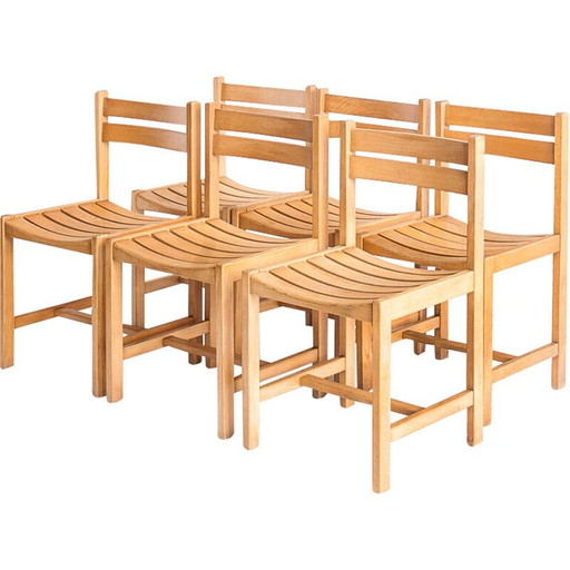 Ensemble de 6 chaises vintage en hêtre massif par André Sornay, France 1960