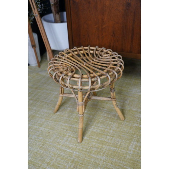 Image 1 of Tabouret vintage en rotin par Franco Albini pour Vittorio Bonacina, Italie 1960