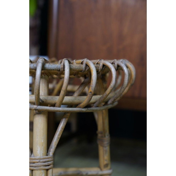 Image 1 of Tabouret vintage en rotin par Franco Albini pour Vittorio Bonacina, Italie 1960